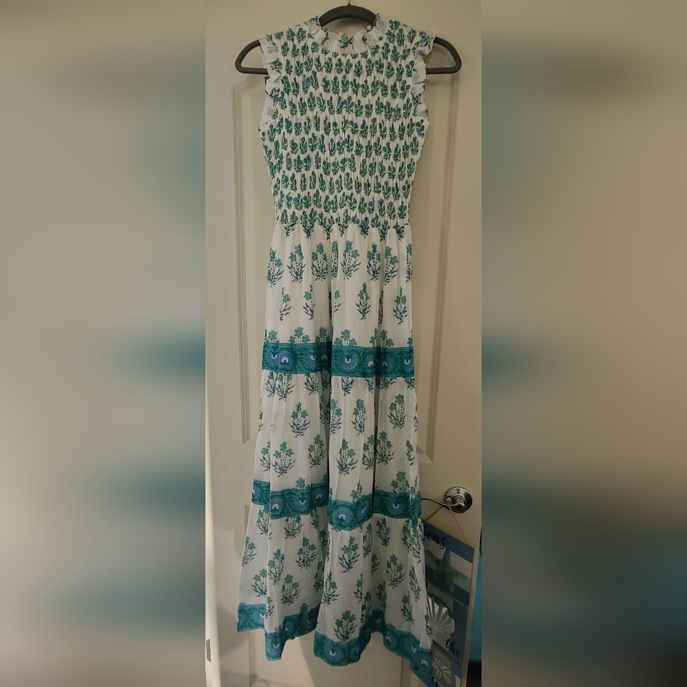 NWT $298 Oliphant Indica Blue Smocked Sleeveless Maxi Dress XXS - Picture 3 of 3